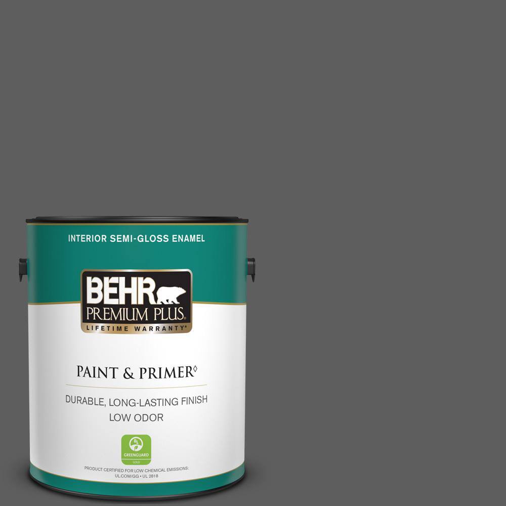 BEHR PREMIUM PLUS 1 gal. N5206 Asphalt Gray SemiGloss Enamel Low