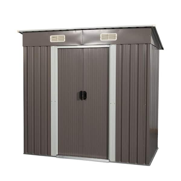Unbranded Metal Storage Shed, 72.4 in. W x 42.9 in. D x 70.9 in. H Gray Galvanized Steel Outdoor Storage Cabinet with Foundation