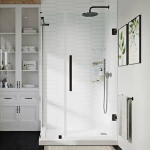 Tampa-Pro 43 7/8 in. W x 72 in. H Rectangular Pivot Frameless Corner Shower Enclosure in Oil Rubbed Bronze with Shelves