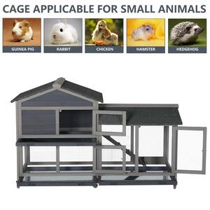 5.1 ft. x 1.7 ft. x 3.3 ft. Rabbit Hutch Outdoor and Indoor With 3 Pull Out Trays Grey