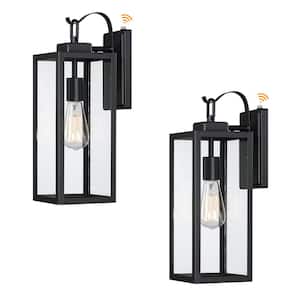 1-Light Matte Black Hardwired Outdoor Wall Lantern Sconce Dusk to Dawn Sensor with Clear Glass (2-Pack)