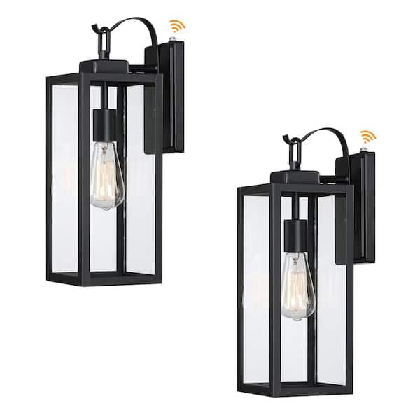 Uixe 1-Light Matte Black Hardwired Outdoor Wall Lantern Sconce Dusk to Dawn Sensor with Clear Glass (2-Pack)