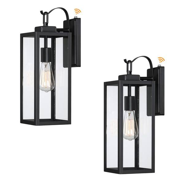 Uixe 1-Light Matte Black Hardwired Outdoor Wall Lantern Sconce Dusk to Dawn Sensor with Clear Glass (2-Pack)