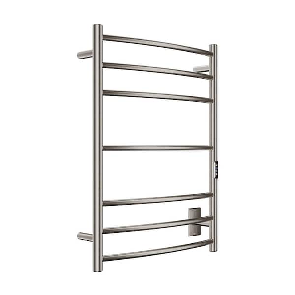 ANZZI Gown Series 7-Bar Wall Mounted Electric Plug-In Bathroom Towel Warmer Rack in Brushed Nickel Finish Stainless Steel