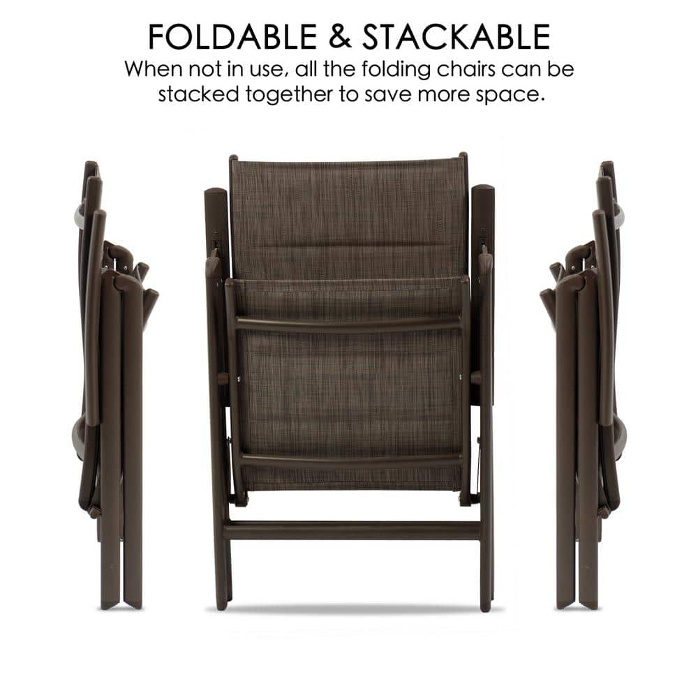 Kozyard Dark Beige Textilene Padded Foldable Dining Chairs, Set of 2