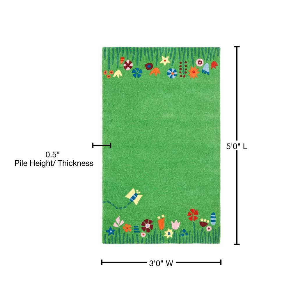 Handmade Tufted Square Kids' Play Rug in Blue Wool & Viscose, 3' x 5'