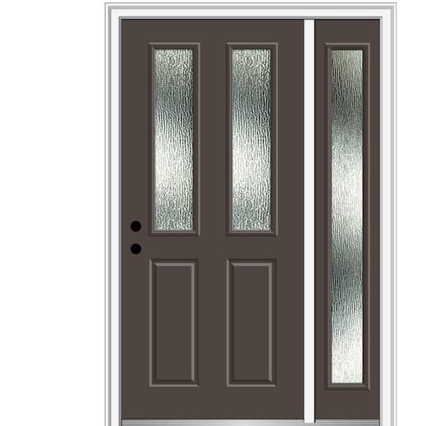 MMI Door 48 in. x 80 in. Right-Hand Inswing Rain Glass Brown Fiberglass Prehung Front Door on 4-9/16 in. Frame