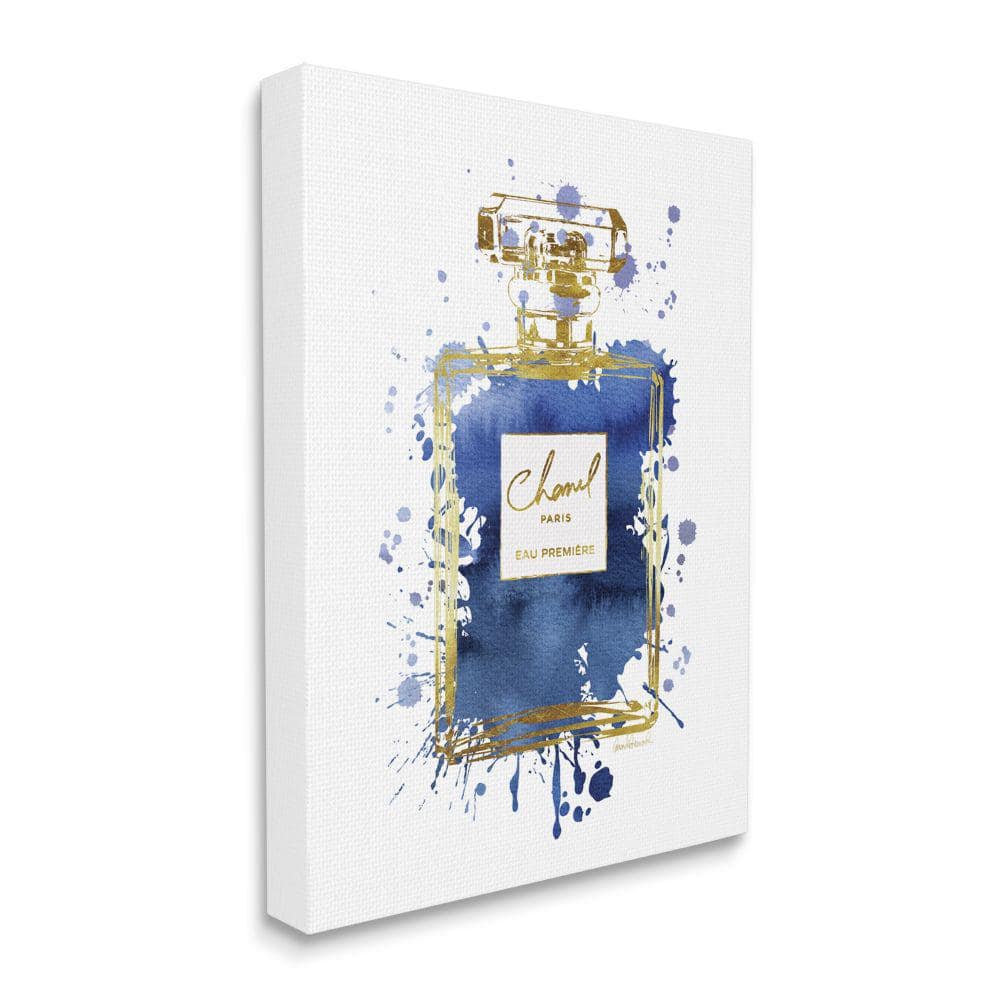 Blue and Gold Abstract Fragrance Bottle Canvas Art 16" x 20"