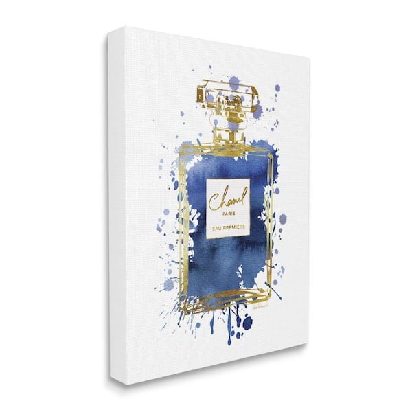 Stupell Industries "Blue Pop Splash Glam Fragrance Bottle" by Amanda Greenwood Unframed Abstract Canvas Wall Art Print 36 in. x 48 in.
