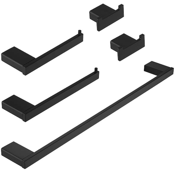 5-Piece Bathroom Hardware Set with Towel Bar Set Modern Stainless Steel Bathroom Accessories Set in Matte Black