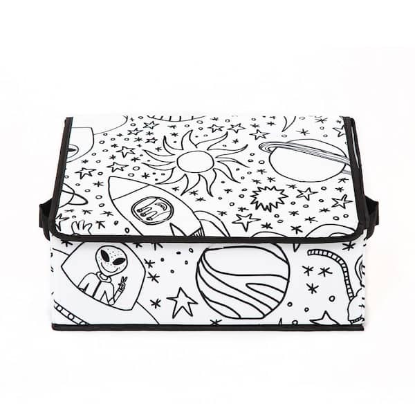 BAUM Kid's White Coloring Cube Storage Bin with lid and 4 Pack of Washable Markers