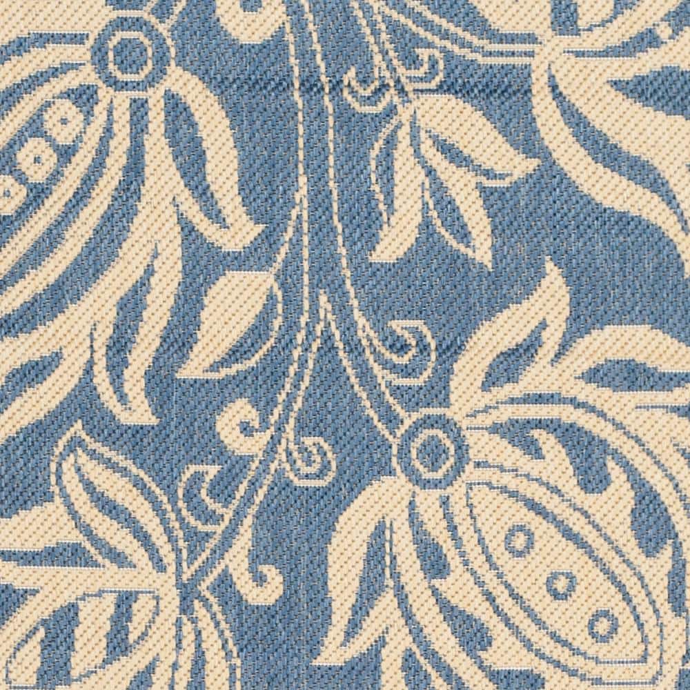 Reversible Blue and Natural Synthetic Runner Rug - 27" x 10"