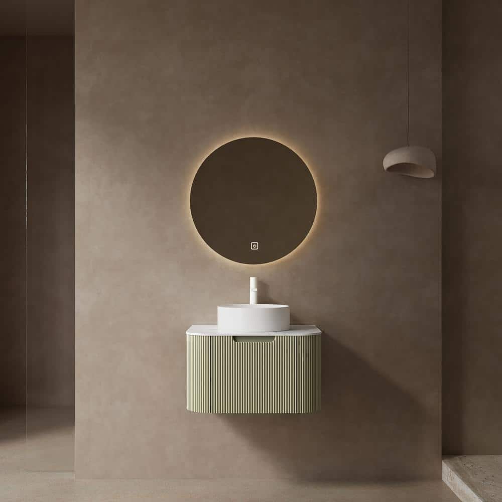 24 in. Wall-Mounted Light Green Bath Vanity with White Engineered Marble To