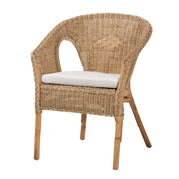 Baxton Studio Abbey 3 Piece Rattan Top White and Natural Brown