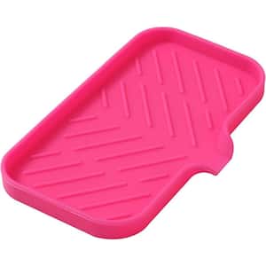 9.6 in. Silicone Bathroom Soap Dishes with Drain and Kitchen Sink Organizer Sponge Holder, Dish Soap Tray in Rose.