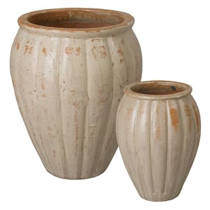 19,27 in. H Tropical Sand Ceramic Wave Planters S/2