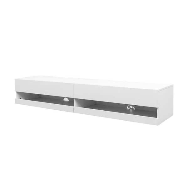 70.87 in. W x 15.75 in. D White Wood Floating Decorative Wall Shelf with Led