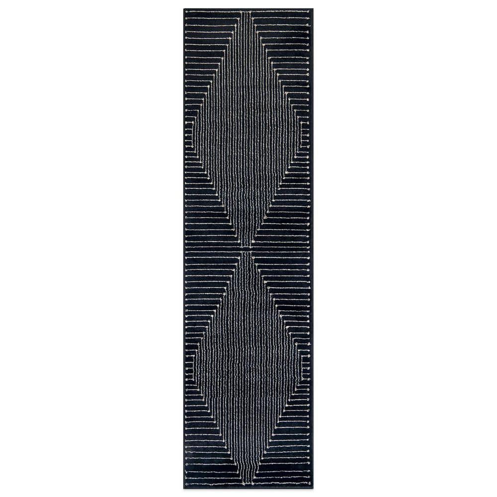 Modern Geometric Area Rug Black 2 ft. 3 in. x 12 ft. Runner Rug price history on PriceWatchPro