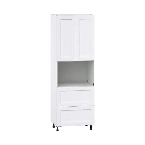 J COLLECTION Milton 30 in. W x 24 in D x 89.5 in H Assembled Shaker Microwave Pantry Kitchen Cabinet in Bright White with 2 Drawers