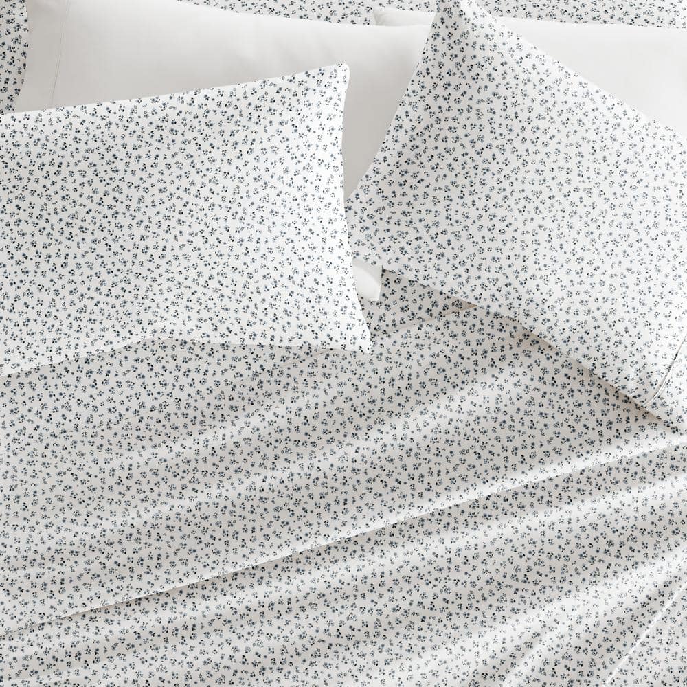Queen Blue Floral Microfiber Sheet Set