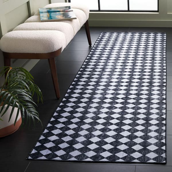 Santa Clara 3 ft. x 8 ft. Black/Ivory Checkered Runner Rug