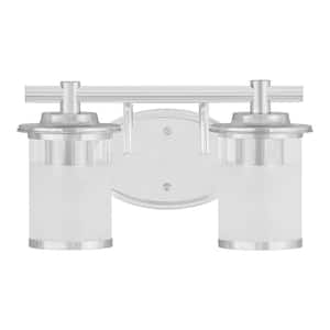 14.2 in. Truitt 2-Light Chrome Transitional Bathroom Vanity Light with Sand and Clear Glass Shades