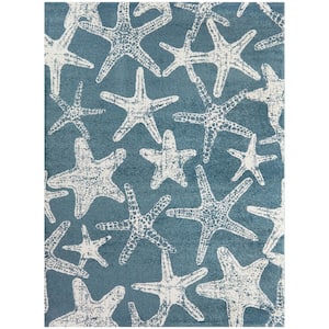 Leyton Blue/White 5 ft. x 7 ft. Starfish Print Area Rug