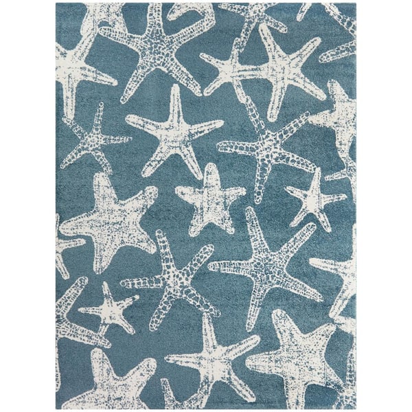 Leyton Blue/White 8 ft. x 10 ft. Starfish Print Area Rug