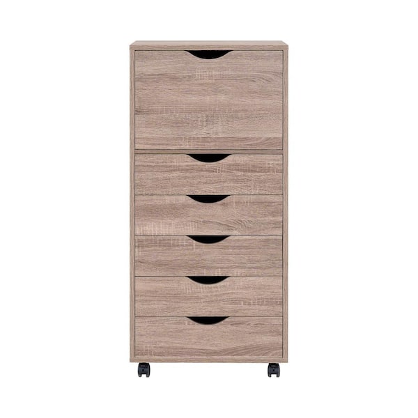 HOMESTOCK Vintage Oak, 6-Drawer with Shelf, 41 in. H x 16 in. W x 19 in. D Wooden File Cabinets for Home Vertical File Cabinet