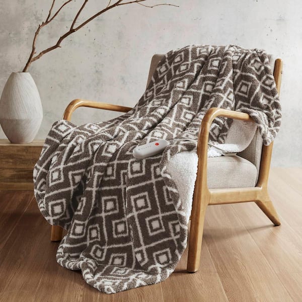 SHARPER IMAGE Arden Brown Geo Polyester Electric Throw Blanket