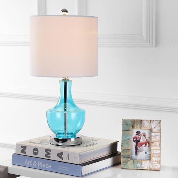 JONATHAN Y Colette 20 in. Mini Glass Table Lamp, Amalfi Blue