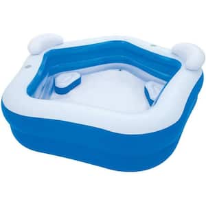 Inflatable Pool with 2 Seats Headrest Cup Holder Family Paddling Pool