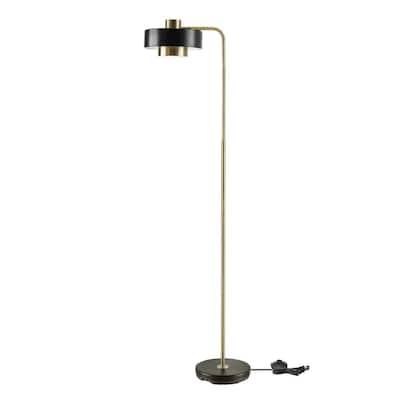 Felipe 64 in. Antique Brass Floor Lamp with Matte Black Accents and In-Line On/Off Foot Switch