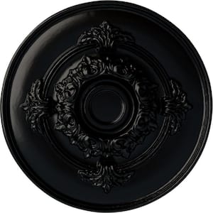 13-3/4" x 1" Monique Urethane Ceiling Medallion (Fits Canopies upto 3-3/4"), Hand-Painted Jet Black