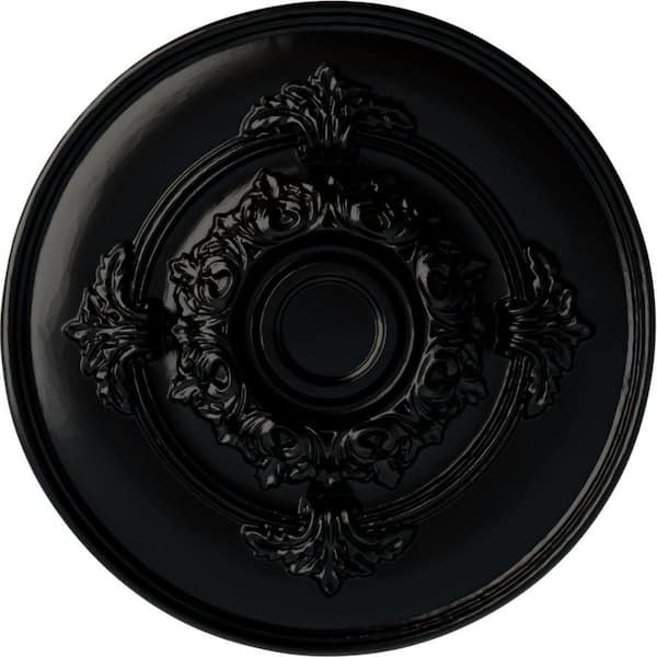 Ekena Millwork 13-3/4" x 1" Monique Urethane Ceiling Medallion (Fits Canopies upto 3-3/4"), Hand-Painted Jet Black