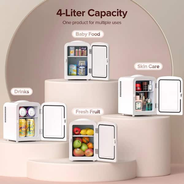 7 in. Single Zone 8-Cans Beverage Cooler Mini Refrigerator and Personal Beauty Fridge in White