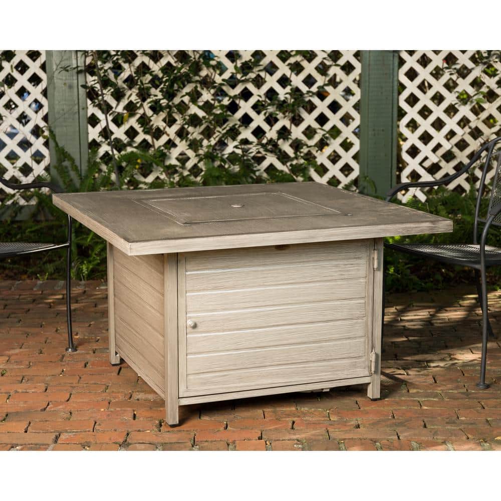 Langhorne Square Aluminum Gas Fire Pit Table in Barnwood Finish