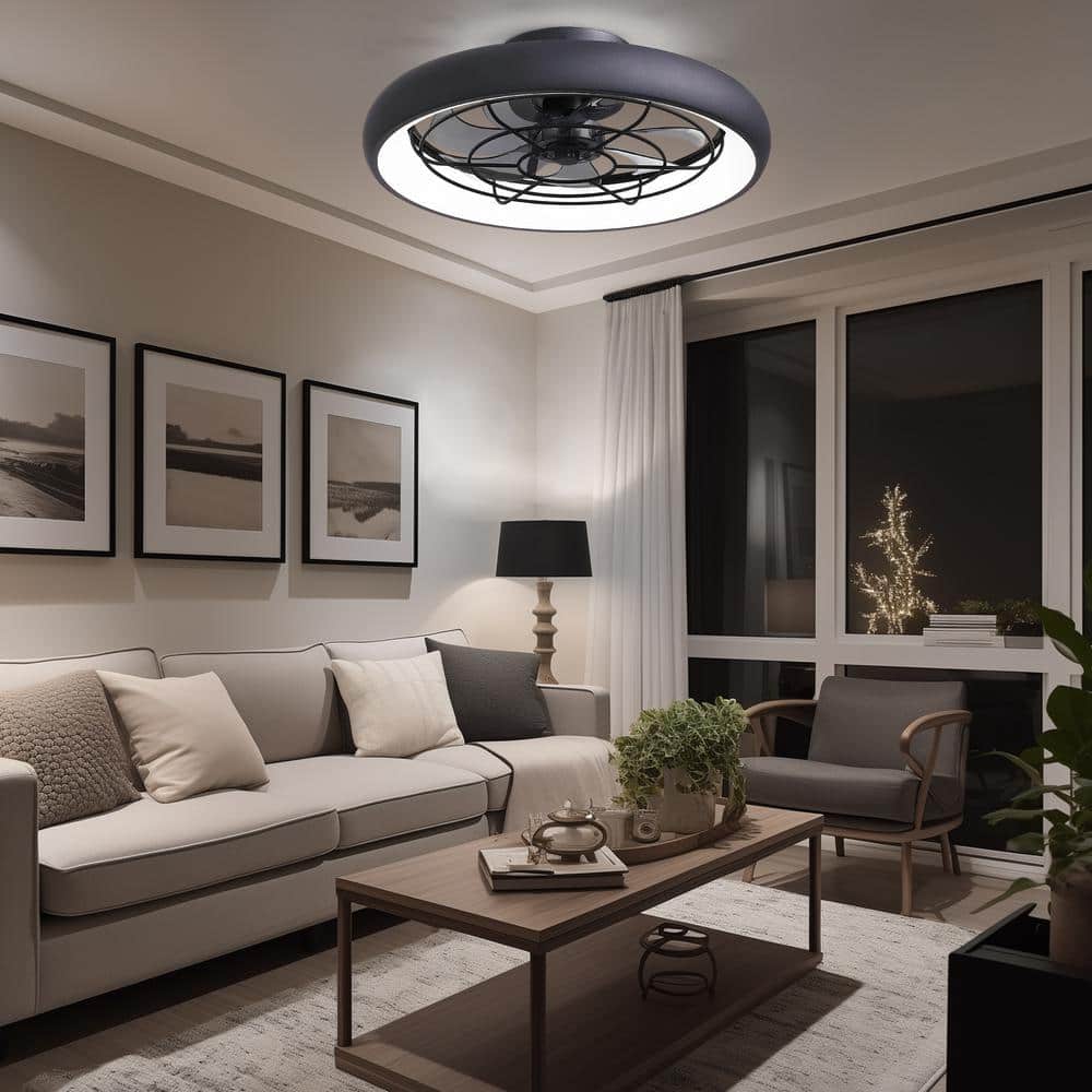 20'' Black Low Profile Ceiling Fan with LED Light and Remote