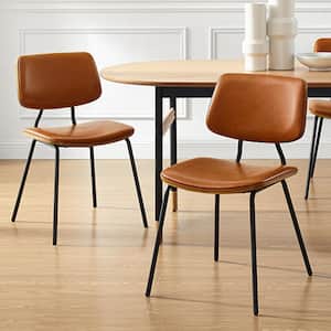 Amigo Brown Faux Leather Modern Bentwood Dining Side Chair with Metal Legs