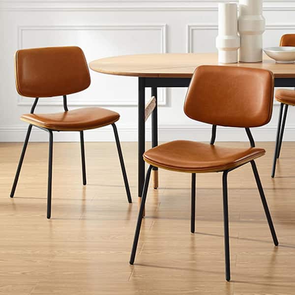 Art Leon Amigo Brown Faux Leather Modern Bentwood Dining Side Chair with Metal Legs