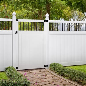 Pro Series 4 ft. W x 6 ft. H White Vinyl Woodbridge Baluster Top Privacy Fence Gate