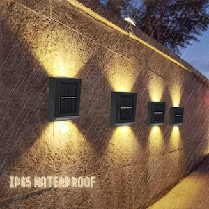 Solar Outdoor Black 3 LED Up Down Landscape Flood Light Wall Light with Fashion Pattern Design Waterproof Warm, (4-Pack)