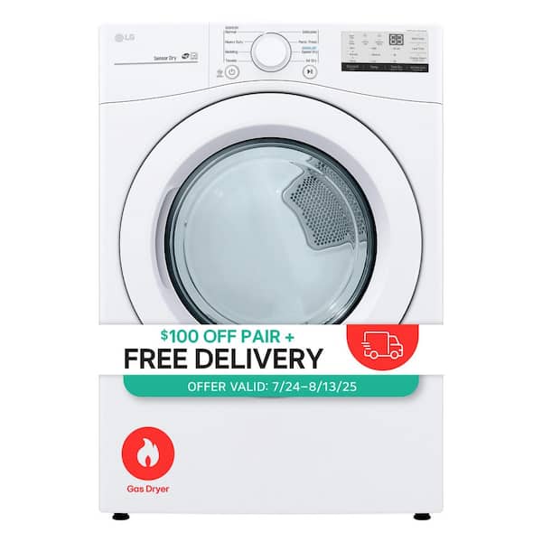 7.4 Cu. Ft. Vented Stackable Gas Dryer in White with Sensor Dry