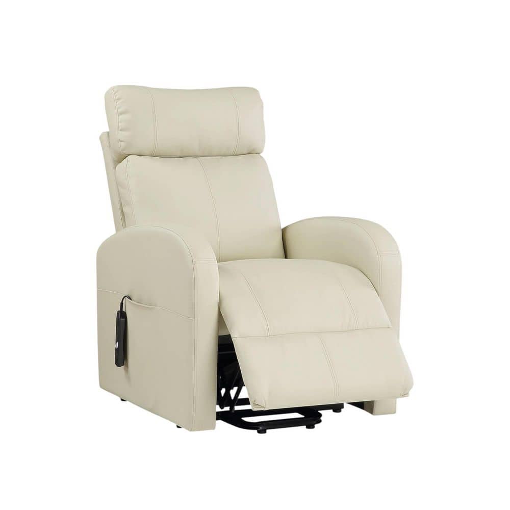 Beige Faux Leather Power Lift Recliner, Ergonomic Glider Chair for Living Room