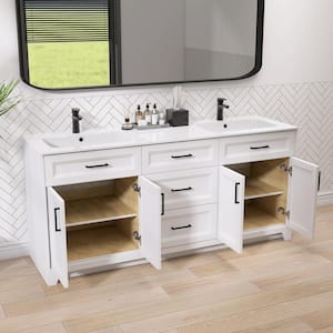 72 in. W x 22 in. D x 34 in. H Double Sinks Shaker Bath Vanity Cabinet in White with Matte White Stone Resin Vanity Top