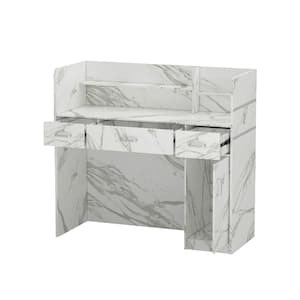 47.2 in. Rectangle Marble Wood Writing Desk Reception Desk Executive Computer Workstation W/Lockable Drawers, Cabinet