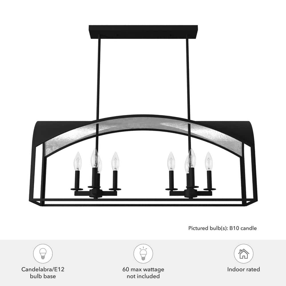 Dukestown 41" Black Natural Iron Linear Chandelier with Silver Leaf Accents
