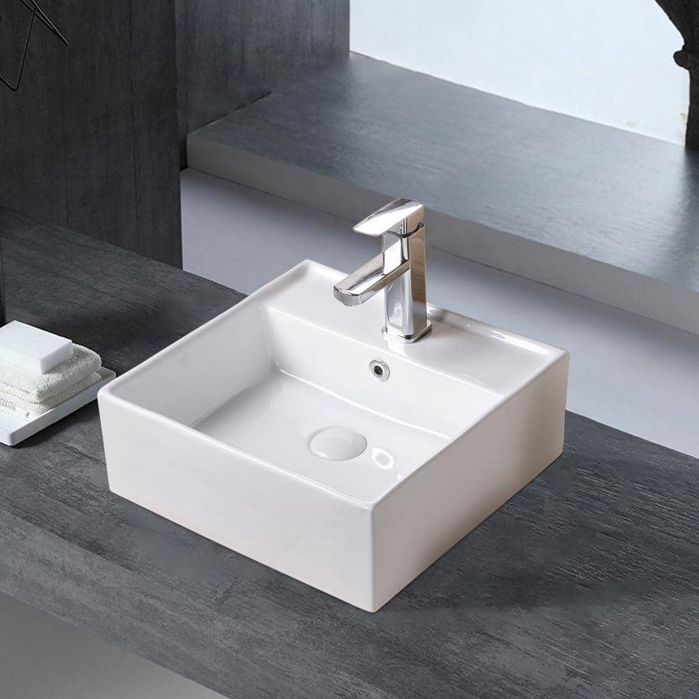 Satico 15.8 in. Ceramic Rectangle Bathroom Sink Basin Top Mount Vessel ...