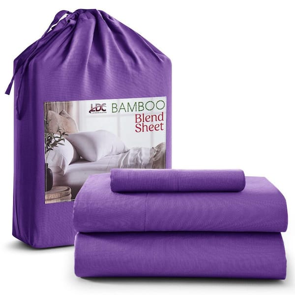 LDC LUX DECOR COLLECTION 3-Piece Purple Solid Color Microfiber & Bamboo Blend Twin XL Sheet Set