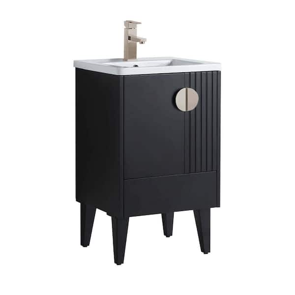 FINE FIXTURES Venezian 20 in. W x 18.11 in. D x 33 in. H Bathroom Vanity Side Cabinet in Black Matte with White Ceramic Top